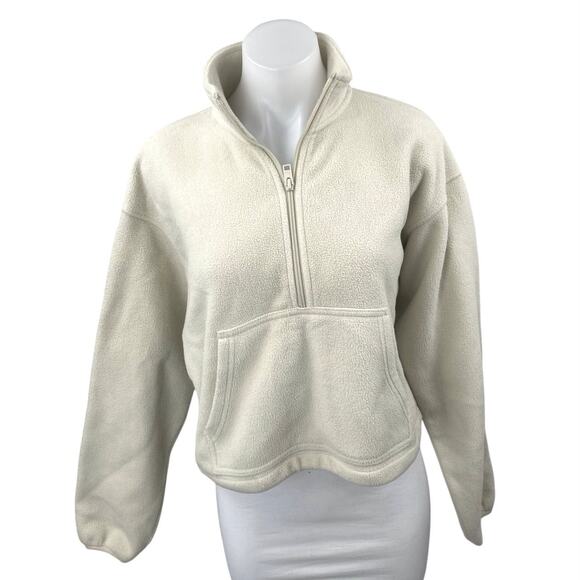 Aritzia TNA Women's Cream Faux Sherpa Half Zip Long Sleeve Sweater Top Size M - Picture 1 of 4